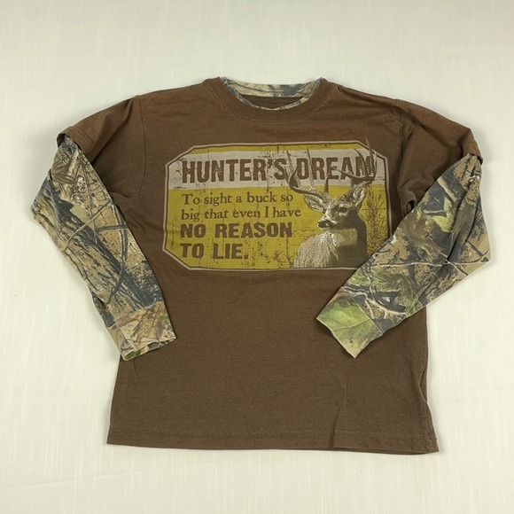 Ranger Other - Ranger Kids Brown Camo Layered Hunter's‎ Dream Buck Graphic Long Sleeve Shirt L